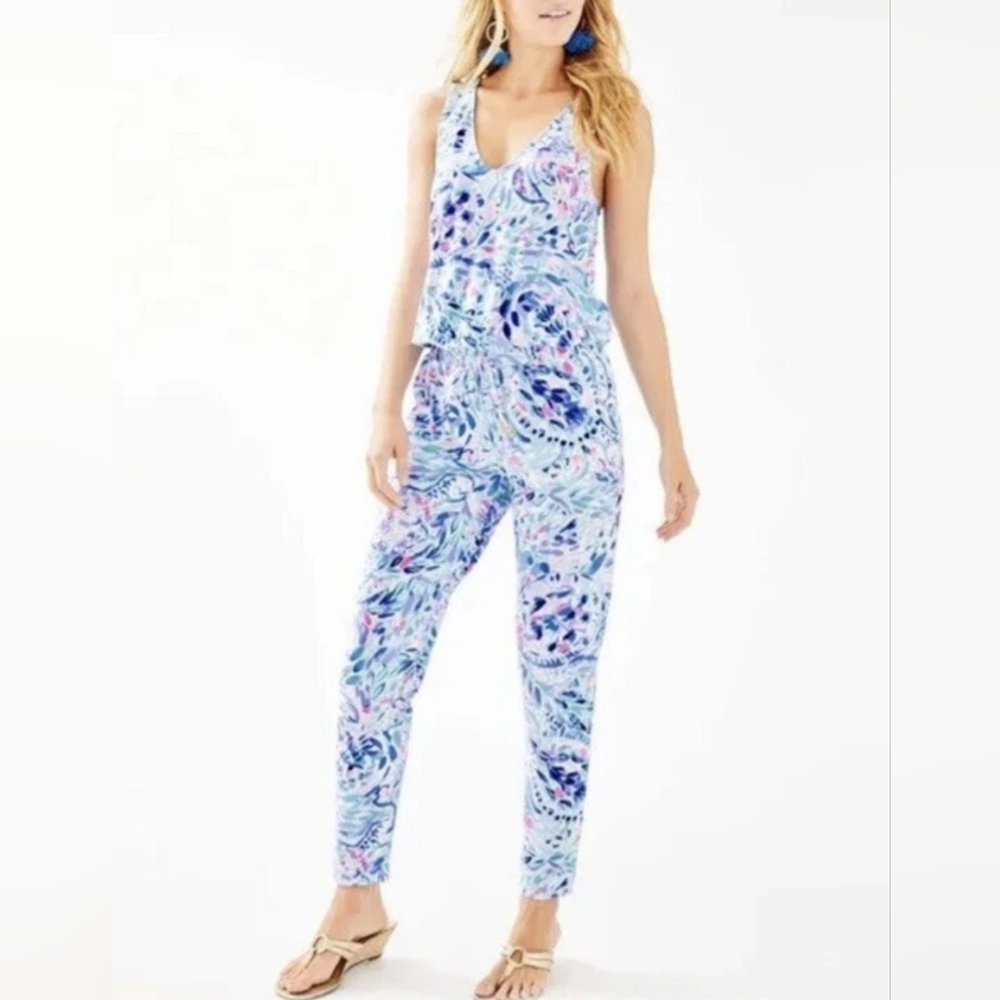 Lilly Pulitzer Paulina Jumpsuit Multi Party Wave Print Size Small S